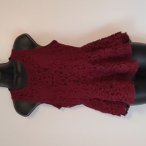 Haute Monde Burgundy Lace Peplum Blouse